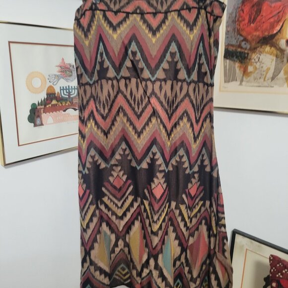 Peruvian Connection 100% Pima Cotton Patterned Flared with Slits Skirt Size XL - Picture 5 of 6